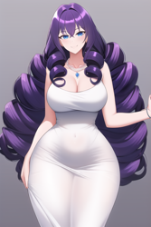Size: 512x768 | Tagged: safe, imported from derpibooru, rarity, human, ai content, ai generated, alternate hairstyle, big breasts, breasts, busty rarity, cleavage, curvy, female, generator:novelai, generator:stable diffusion, hourglass figure, humanized, jewelry, necklace, solo, thighs, thunder thighs, wide hips