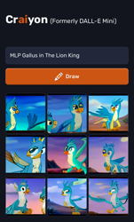Size: 780x1288 | Tagged: safe, imported from derpibooru, gallus, griffon, ai content, ai generated, crossover, disney, generator:craiyon, male, sky, the lion king