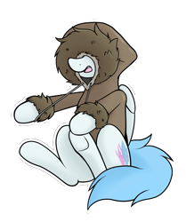 Size: 1643x1967 | Tagged: safe, artist:aaathebap, imported from derpibooru, oc, oc only, oc:coral streak, pegasus, pony, clothes, hoodie, pulling, simple background, sitting, solo, transparent background
