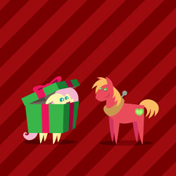 Size: 2160x2160 | Tagged: safe, anonymous artist, imported from derpibooru, big macintosh, fluttershy, earth pony, pegasus, pony, series:fm holidays, series:hearth's warming advent calendar 2022, advent calendar, box, christmas, cute, female, floppy ears, flutterbox, fluttermac, high res, holiday, lineless, looking at each other, looking at someone, male, mare, pointy ponies, present, shipping, shyabetes, smiling, smiling at each other, stallion, straight