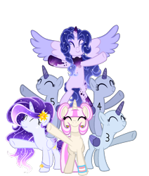 Size: 1156x1366 | Tagged: safe, artist:existencecosmos188, imported from derpibooru, oc, oc only, oc:existence, pony, base used, collaboration, ethereal mane, eyes closed, female, group, mare, simple background, smiling, spread wings, starry mane, transparent background, wings