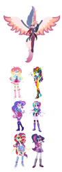 Size: 1112x3044 | Tagged: safe, artist:doraeartdreams-aspy, artist:janethepegasus, artist:prettycelestia, aria blaze, discord, fluttershy, pinkie pie, rainbow dash, rarity, sci-twi, sonata dusk, starlight glimmer, sunset shimmer, twilight sparkle, oc, oc:skittle scoop, equestria girls, alphazet, daydream shimmer, fusion, midnight sparkle