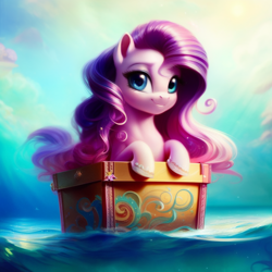 Size: 1024x1024 | Tagged: safe, editor:zealousmagician, imported from derpibooru, prompter:zealousmagician, oc, oc only, earth pony, pony, ai content, ai generated, blue eyes, box, cloud, female, generator:purplesmart.ai, generator:stable diffusion, looking at you, mare, ocean, pink hair, sky, smiling, smiling at you, solo, the quality of ai art is frightening, water
