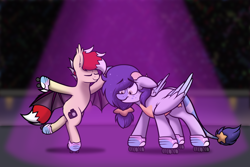 Size: 3000x2000 | Tagged: safe, artist:aaathebap, imported from derpibooru, oc, oc:aaaaaaaaaaa, oc:galaxytrail, bat pony, cute, duo, roller skates, skating