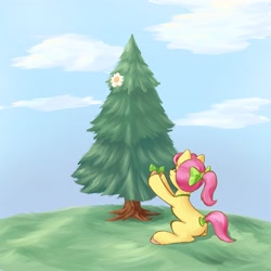 Size: 4096x4096 | Tagged: safe, artist:felldeal, imported from derpibooru, earth pony, pony, series:daily drawing december, butt, christmas, female, g5, holiday, mare, plot, posey bloom, tree