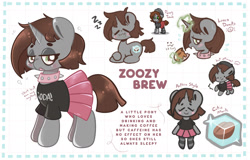 Size: 2000x1283 | Tagged: safe, artist:typhwosion, imported from derpibooru, oc, oc only, oc:zoozy brew, pony, unicorn, clothes, reference sheet, solo