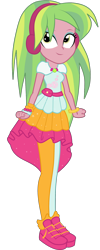 Size: 1280x3213 | Tagged: safe, artist:ajosterio, imported from derpibooru, lemon zest, human, equestria girls, equestria girls series, spoiler:eqg series (season 2), clothes, clothes swap, female, headphones, leggings, looking up, music festival outfit, pouch, shoes, simple background, smiling, solo, transparent background