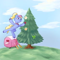 Size: 4096x4096 | Tagged: safe, artist:felldeal, imported from derpibooru, hitch trailblazer, pegasus, pony, series:daily drawing december, apple, balancing, bow, cart, christmas, christmas tree, decoration, female, fifi (g5), flower, food, g5, holiday, mare, tree