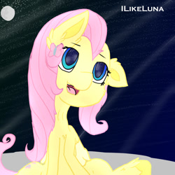 Size: 1000x1000 | Tagged: safe, artist:ilikeluna, imported from derpibooru, fluttershy, pegasus, pony, one ear down, open mouth, smiling, solo