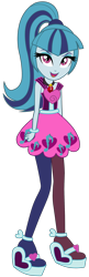 Size: 902x2800 | Tagged: safe, artist:ajosterio, imported from derpibooru, sonata dusk, human, equestria girls, rainbow rocks, clothes, clothes swap, cute, female, leggings, looking at you, ponytail, simple background, skirt, sleeveless, smiling, smiling at you, solo, sonatabetes, transparent background