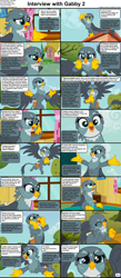 Size: 1282x2947 | Tagged: safe, edit, edited screencap, imported from derpibooru, screencap, gabby, griffon, comic:celestia's servant interview, the fault in our cutie marks, caption, comic, cs captions, cute, female, gabbybetes, image macro, interview, ponyville, screencap comic, solo, text