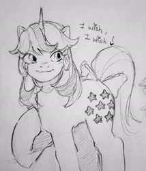 Size: 1753x2048 | Tagged: safe, artist:disc_02, imported from derpibooru, twilight, pony, unicorn, female, g1, grayscale, mare, monochrome, pencil drawing, solo, traditional art