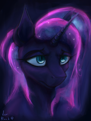 Size: 1536x2048 | Tagged: safe, artist:motley_ad, imported from derpibooru, princess luna, alicorn, pony, bust, horn, night, portrait, simple background, solo