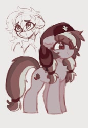 Size: 382x554 | Tagged: safe, artist:flixanoa, imported from derpibooru, oc, oc only, oc:lingonberry frost, pony, eye clipping through hair, female, hair tie, hairband, hat, mare, monochrome, simple background, snowpony (species), solo, taiga pony, yakutian horse