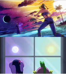 Size: 1020x1156 | Tagged: safe, edit, edited screencap, imported from derpibooru, screencap, spike, twilight sparkle, alicorn, dragon, human, pony, princess twilight sparkle (episode), anime, enrico pucci, female, jojo reference, jojo's bizarre adventure, jolyne cujoh, male, mare, stand, stone ocean, twilight sparkle (alicorn), whitesnake