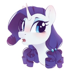 Size: 1017x1066 | Tagged: safe, artist:melodylibris, imported from derpibooru, rarity, pony, unicorn, alternate hairstyle, blushing, bust, ear blush, female, hair accessory, looking sideways, mare, open mouth, portrait, simple background, solo, three quarter view, white background