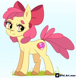 Size: 2224x2268 | Tagged: safe, artist:fd, imported from derpibooru, apple bloom, earth pony, pony, :t, beanbrows, eyebrows, simple background, solo, white background