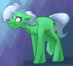 Size: 3024x2776 | Tagged: safe, artist:witchtaunter, imported from derpibooru, oc, oc:nurse white icing, earth pony, pony, anxious, chest fluff, commission, commissioner:reversalmushroom, ear fluff, gradient background, looking back, male, nervous, shy, solo, stallion, walking
