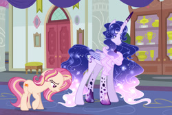 Size: 1024x687 | Tagged: safe, artist:existencecosmos188, imported from derpibooru, oc, oc only, oc:existence, alicorn, pony, alicorn oc, base used, duo, ethereal mane, female, horn, indoors, mare, starry mane, wings