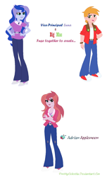 Size: 838x1378 | Tagged: safe, artist:prettycelestia, imported from twibooru, big macintosh, princess luna, equestria girls, belt buckle, clothes, fusion, green eyes, image, jacket, long pants, orange hair, png, vice principal luna