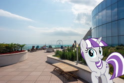 Size: 1600x1068 | Tagged: safe, artist:cheezedoodle96, artist:jaredking779, edit, imported from derpibooru, twilight velvet, pony, unicorn, atlantic city, female, grin, irl, looking at you, mare, new jersey, photo, ponies in real life, raised hoof, smiling, solo