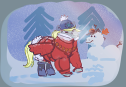 Size: 5879x4091 | Tagged: safe, artist:alumx, imported from derpibooru, derpy hooves, pegasus, pony, absurd file size, absurd resolution, bundled up, bundled up for winter, clothes, coat, cute, derpabetes, female, hat, mare, smiling, snowpony, solo, winter outfit