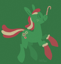 Size: 998x1040 | Tagged: safe, artist:horseytown, imported from derpibooru, minty, earth pony, pony, balancing, candy, candy cane, food, ponies balancing stuff on their nose, solo