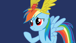 Size: 1920x1080 | Tagged: safe, artist:kazamacat, imported from derpibooru, rainbow dash, pegasus, pony, fanfic:the master mev, crown, fanfic art, jewelry, red eyes, regalia, smiling, solo