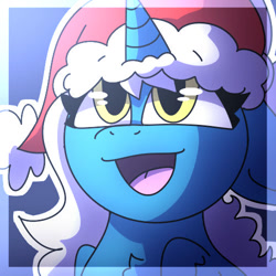 Size: 500x500 | Tagged: safe, artist:skechindeed, imported from derpibooru, oc, oc:fleurbelle, alicorn, alicorn oc, christmas, female, happy, hat, holiday, horn, mare, santa hat, wings, yellow eyes