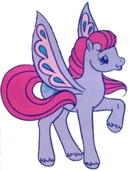 Size: 232x294 | Tagged: safe, imported from derpibooru, wingsong, flutter pony, pony, butterfly wings, g2, happy, long hair, pink mane, purple coat, raised hoof, simple background, solo, transparent background, unshorn fetlocks, wings