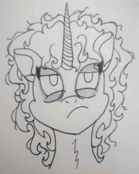 Size: 685x858 | Tagged: safe, artist:spoopygirl, imported from derpibooru, unicorn, them's fightin' herds, bed mane, community related, female, lineart, oleander (tfh), sleep deprivation, tired, traditional art