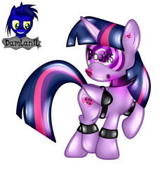 Size: 2590x2719 | Tagged: safe, artist:damlanil, imported from derpibooru, twilight sparkle, alicorn, latex pony, original species, pony, bdsm, bondage, bound wings, close-up, clothes, collar, cuffs, encasement, female, gas mask, heart, horn, hypnogear, latex, living latex, mare, mask, mind control, raised hoof, restrained, rubber, rubber drone, rubber suit, shiny, shiny mane, show accurate, simple background, solo, story, story included, transformation, transparent background, twilight sparkle (alicorn), vector, visor, wings