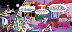 Size: 1334x603 | Tagged: safe, artist:andypriceart, idw, imported from derpibooru, diamond rose, lemony gem, princess cadance, alicorn, pegasus, pony, unicorn, neigh anything, spoiler:comic, spoiler:comic12, dialogue, female, g4, mare, speech bubble, teen princess cadance, trio