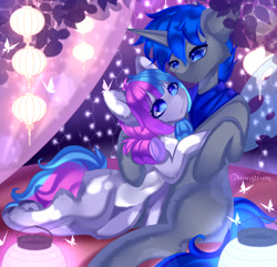 Size: 3600x3465 | Tagged: safe, artist:monstrum, imported from derpibooru, oc, oc only, oc:nancy, oc:nightfall, earth pony, pony, commission, cute, duo, hug, oc x oc, shipping