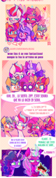 Size: 690x2152 | Tagged: safe, artist:sockiepuppetry, imported from derpibooru, hitch trailblazer, izzy moonbow, opaline arcana, pipp petals, sunny starscout, zipp storm, alicorn, earth pony, pegasus, pony, unicorn, spoiler:g5, spoiler:my little pony: make your mark, :p, apple of discord, argument, blushing, cellphone, chocolate, comic, comic strip, duckface, eating, female, food, freckles, funny, g5, glowing, glowing horn, grin, horn, kit kat, levitation, magic, male, mane five (g5), mare, markings, misty brightdawn, open mouth, phone, pure unfiltered evil, selfie, siblings, sisters, smartphone, smiling, smug smile, social media, spanish, stallion, telekinesis, tongue out, translation, translator:zariots, trolling, unshorn fetlocks, wall of tags