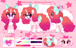 Size: 3700x2317 | Tagged: safe, artist:2pandita, imported from derpibooru, oc, oc:charleen hearts, pony, unicorn, bow, female, glasses, hair bow, mare, reference sheet, tail, tail bow