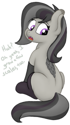 Size: 1080x1920 | Tagged: safe, artist:soctavia, imported from derpibooru, oc, oc only, oc:rocky karst, earth pony, hybrid, kirin, blank flank, clothes, cute, cute little fangs, dialogue, fangs, female, freckles, happy, looking back, open mouth, simple background, sitting, smiling, socks, solo, transparent background