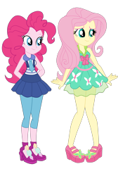 Size: 2513x3733 | Tagged: safe, artist:gmaplay, imported from derpibooru, fluttershy, pinkie pie, human, equestria girls, clothes, school spirit, simple background, sleeveless, transparent background