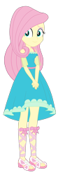 Size: 1900x5727 | Tagged: safe, artist:gmaplay, imported from derpibooru, fluttershy, human, equestria girls, <:), arms down, clothes, cute, cutie mark on clothes, dress, fluttershy boho dress, looking at you, open-toed shoes, simple background, sleeveless, solo, transparent background