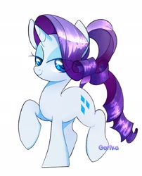 Size: 1653x2048 | Tagged: safe, artist:rottengotika, imported from derpibooru, rarity, pony, unicorn, female, looking at you, mare, ponytail, simple background, smiling, solo, white background