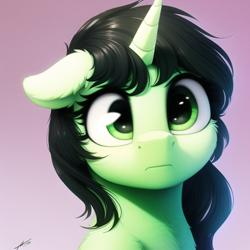 Size: 640x640 | Tagged: safe, imported from derpibooru, oc, oc:filly anon, pony, unicorn, ai content, ai generated, cute, female, filly, floppy ears, foal, simple background, solo