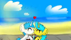 Size: 7680x4320 | Tagged: safe, artist:nhale, imported from derpibooru, oc, oc:leanima, oc:nhale, pony, unicorn, couple, cute, holiday, love, nose to nose, sharing a drink, straw, valentine's day