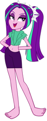 Size: 312x802 | Tagged: safe, artist:ajosterio, imported from derpibooru, aria blaze, human, equestria girls, ariabetes, barefoot, belly button, clothes, cute, feet, female, midriff, ponytails, shirt, shorts, simple background, smiling, smug, solo, transparent background, vest
