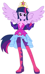 Size: 1280x2085 | Tagged: safe, artist:ajosterio, imported from derpibooru, twilight sparkle, human, equestria girls, equestria girls series, bare shoulders, big crown thingy, clothes swap, element of magic, jewelry, ponied up, regalia, simple background, sleeveless, solo, spread wings, super ponied up, transparent background, twilight sparkle (alicorn), wings