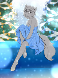 Size: 2600x3450 | Tagged: safe, artist:jerraldina, imported from derpibooru, anthro, pony, christmas, christmas tree, commission, female, holiday, tree, your character here