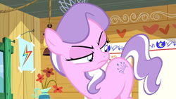 Size: 1920x1080 | Tagged: safe, imported from derpibooru, screencap, diamond tiara, earth pony, pony, crusaders of the lost mark, season 5, 1080p, butt, clubhouse, crusaders clubhouse, diamond buttiara, diamond tiara is not amused, female, filly, flank, foal, frown, looking at butt, out of context, plot, solo, unamused