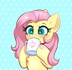 Size: 3111x3000 | Tagged: safe, artist:confetticakez, imported from derpibooru, fluttershy, pegasus, pony, blushing, chest fluff, cup, cute, drinking, food, mug, shyabetes, solo, tea