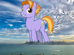 Size: 2048x1536 | Tagged: safe, artist:cheezedoodle96, artist:jaredking779, edit, imported from derpibooru, auburn vision, earth pony, pony, background pony, california, friendship student, giant pony, giant/macro earth pony, highrise ponies, irl, macro, male, mega giant, photo, ponies in real life, san francisco, stallion