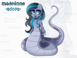 Size: 3219x2453 | Tagged: safe, artist:madelinne, imported from derpibooru, oc, oc only, lamia, original species, snake, adoptable, adoptable open, adoption, female, long hair, mare, scales, zoom layer