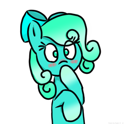 Size: 2048x2048 | Tagged: safe, artist:super-dead, imported from derpibooru, earth pony, pony, blushing, bow, covering mouth, female, glow squid, gradient hooves, gradient mane, hair bow, minecraft, ponified, simple background, solo, white background